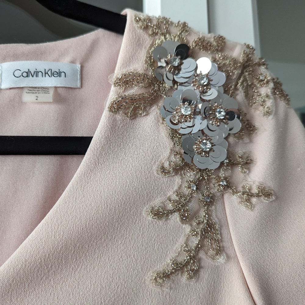 NWT Calvin Klein Blush Pink Dress with Beading - Picture 4 of 5